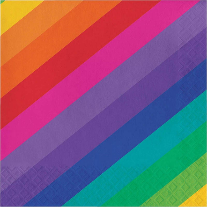Creative Converting 665972 Rainbow Stripes Lunch 3-Ply Paper Napkins, Multicolor, 6.5", 16 Ct. - Image 1